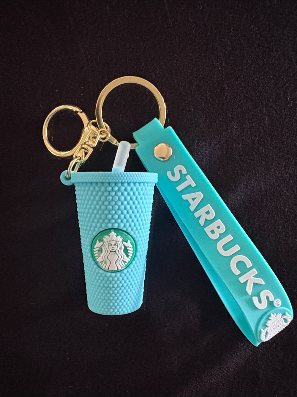 Cute Turquoise Coffee Tumbler Silicone Keychain Bag Charm with Strap